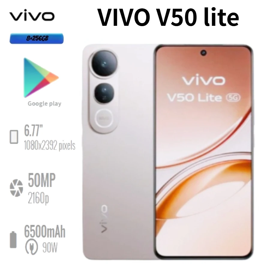 Vivo V50 Lite 2026 Global Edition Smartphone 6.77-inch Display 6500mAh Battery 50MP Dual Camera 8GB+256GB Latest Version