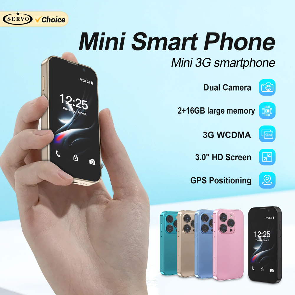 SERVO Mini Android Smartphone 3G WCDMA 2GB+16GB Play Store WhatsAPP WiFi GPS Dual SIM Card 3.0" Small Display Smart Mobile Phone