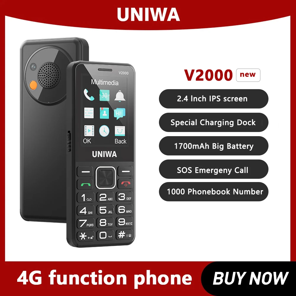 UNIWA V2000 Big Push-Button 4G Phone Dual Screen 0.3MP Camera FM Radio Keyboard 1700mAh Cellphone Support one click dialing UNIWA V2000 Big Push-Button 4G Phone Dual Screen 0.3MP Camera FM Radio Keyboard 1700mAh Cellphone Support one click dialing