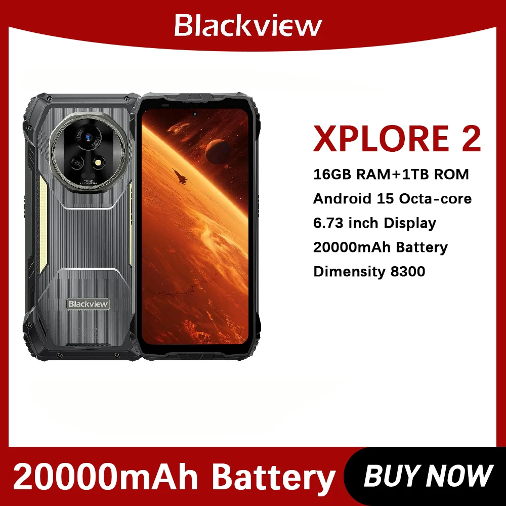 Blackview Rugged Phone XPLORE 2 16GB+1TB 6.73 AMOLED Display Android 15 Dimensity 8300 MT6897 Octa Core 5G NFC Smartphone
