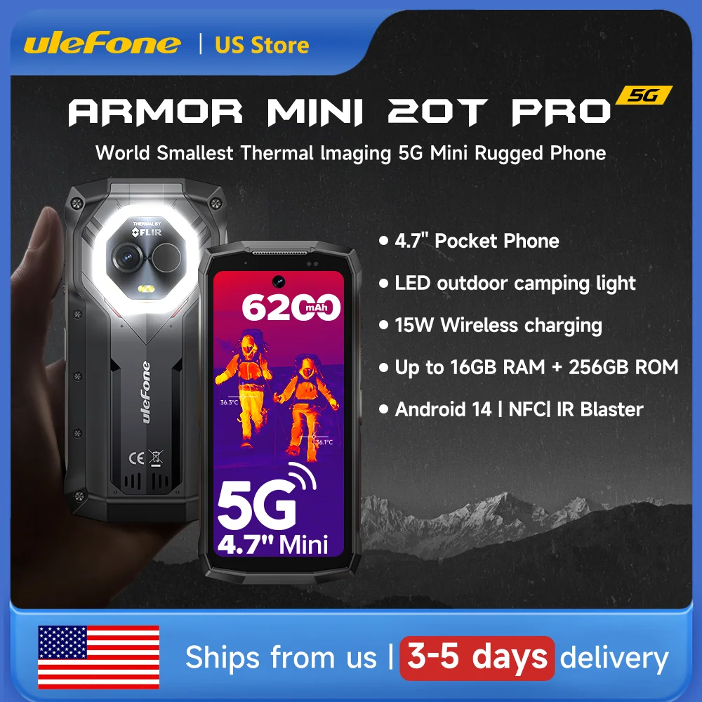 Ulefone Armor Mini 20T Pro 5G 4.7" Display Rugged Phone Android 14 LED Light 6200mAh 16GB+256GB Thermal lmaging 33W Smartphone Ulefone Armor Mini 20T Pro 5G 4.7" Display Rugged Phone Android 14 LED Light 6200mAh 16GB+256GB Thermal lmaging 33W Smartphone