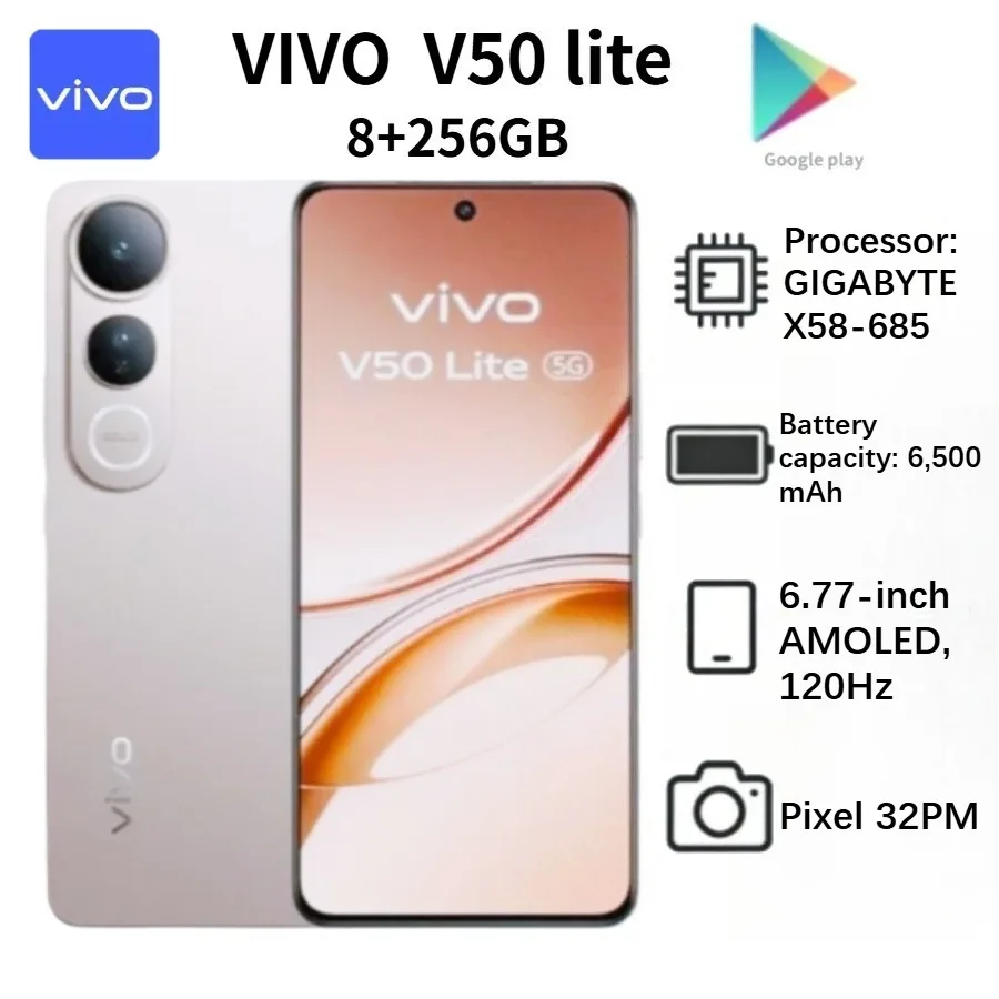 2026 (Latest Model)Vivo V50 Lite 5G Global Edition Smartphone 6.77-inch 120Hz AMOLED Display 6500mAh Battery 8+256GB