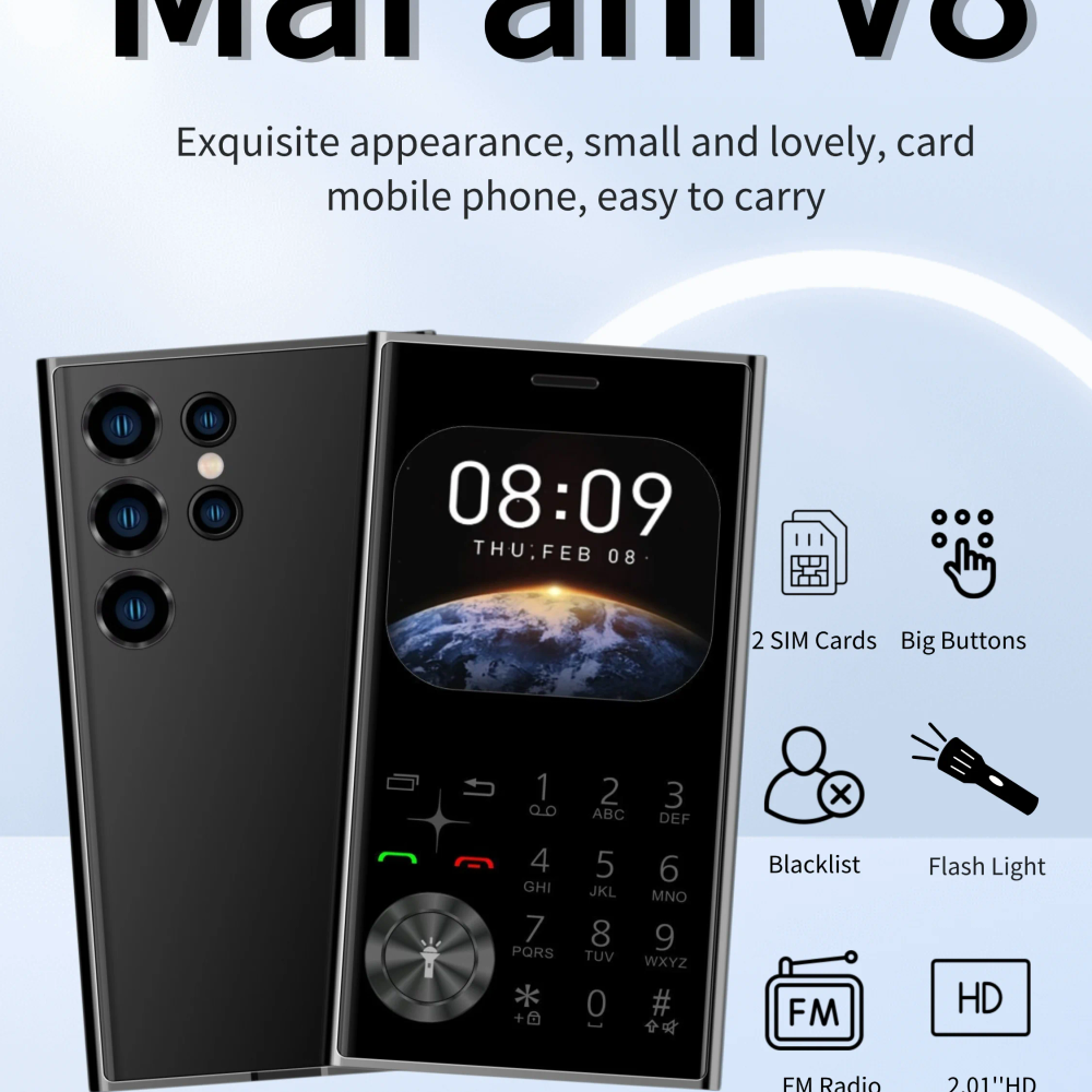 Credit Card Size Mini Phone Unlocked Dual SIM Ultra Thin 2.0" Display Pocket Cellphone Voice Changer Speed Dial Flashlight