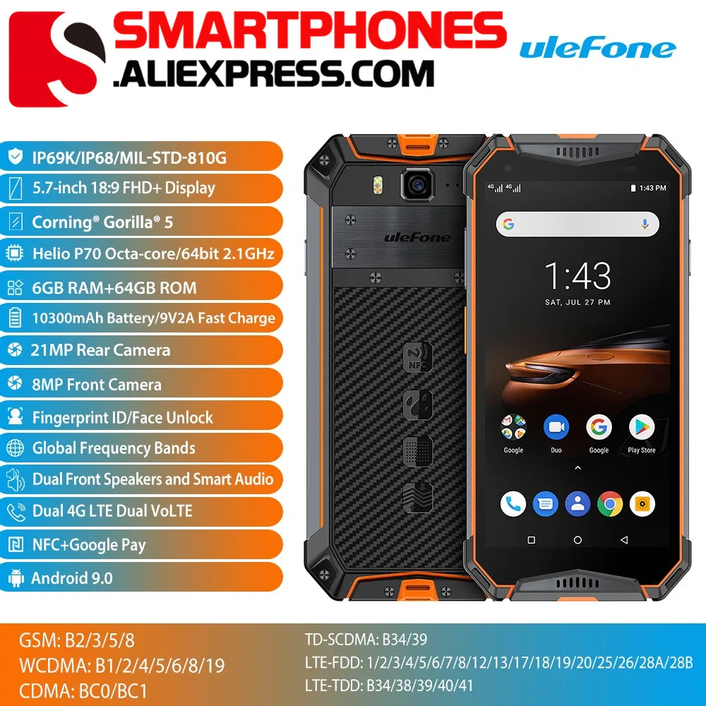 Ulefone Armor 3W 5.7inch Android 9.0 Mobile Phone 6GB 64GB 10300mAh Big battery 21MP Helio P70 Octa Core Dual SIM Smartphone Ulefone Armor 3W 5.7inch Android 9.0 Mobile Phone 6GB 64GB 10300mAh Big battery 21MP Helio P70 Octa Core Dual SIM Smartphone