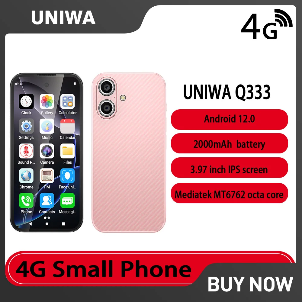 UNIWA Q333 4G 3.58 Inch Mini HD Smartphone 4GB RAM 64GB ROM 2000mAh Mobile Phones BT 5.0 Google Play Store Face ID Small Phone
