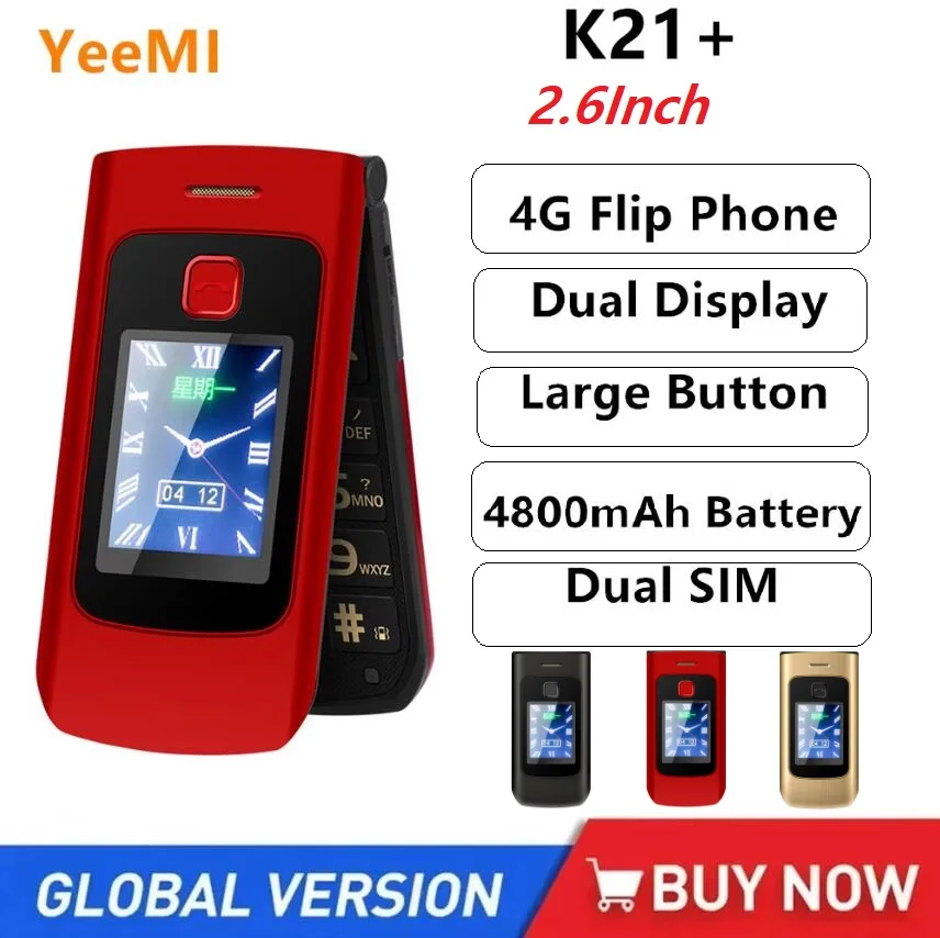 YeeMI K21+ Rugged 4G Feature Phone Big Button 2.6Inch Screen Flip Phone Dual SIM Dual Screen Cellphone 6800mAh Battery Full Band YeeMI K21+ Rugged 4G Feature Phone Big Button 2.6Inch Screen Flip Phone Dual SIM Dual Screen Cellphone 6800mAh Battery Full Band