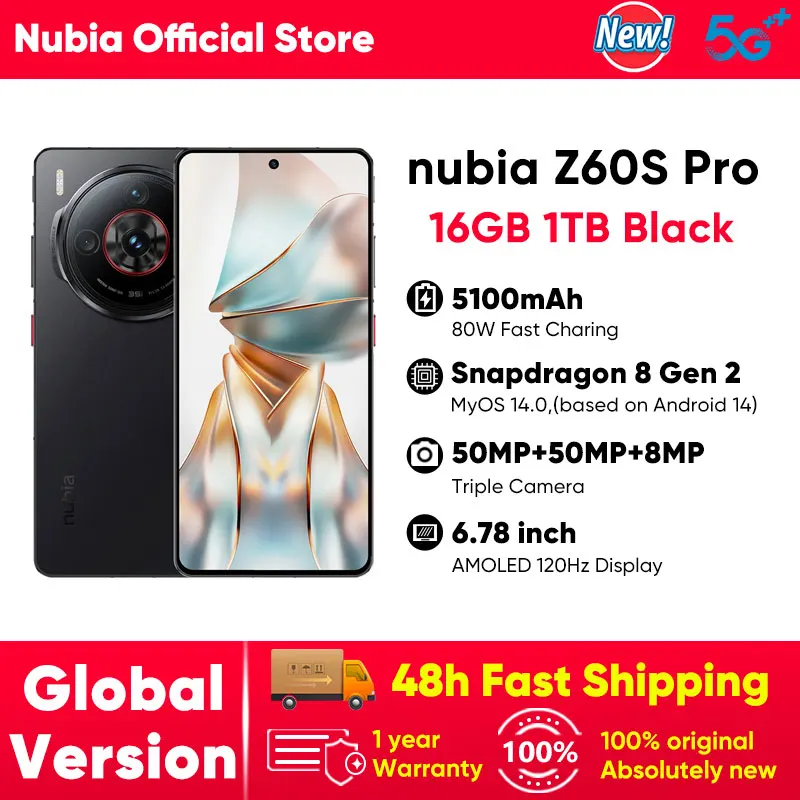 Nubia Z60S Pro Global Version 5G Android Cellphone Snapdragon 8 Gen 2 50MP Triple Camera 120Hz 6.78" AMOLED Screen NFC 5100mAh