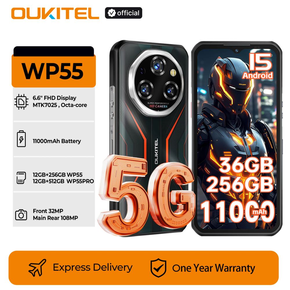 Oukitel WP55 Series 5G Rugged Smartphone 11000mAh, 256GB or 512GB ROM Cell Phone Android 15, 108MP Camera NFC Mobile Phone Oukitel WP55 Series 5G Rugged Smartphone 11000mAh, 256GB or 512GB ROM Cell Phone Android 15, 108MP Camera NFC Mobile Phone
