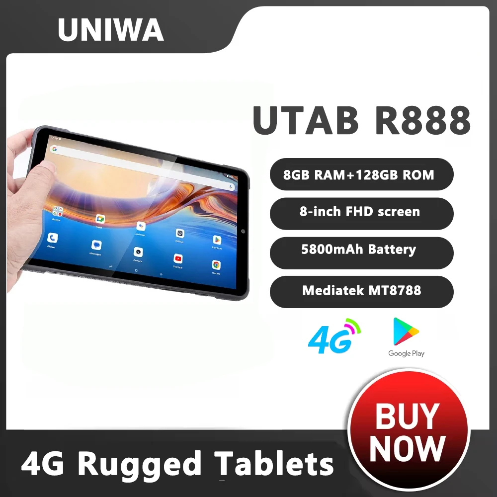 Global UNIWA UTAB R888 4G Rugged Tablet IP68 Waterproof Phablet 8 8GB RAM 128GB ROM 5800mAh Smart Tablet PC GPS NFC