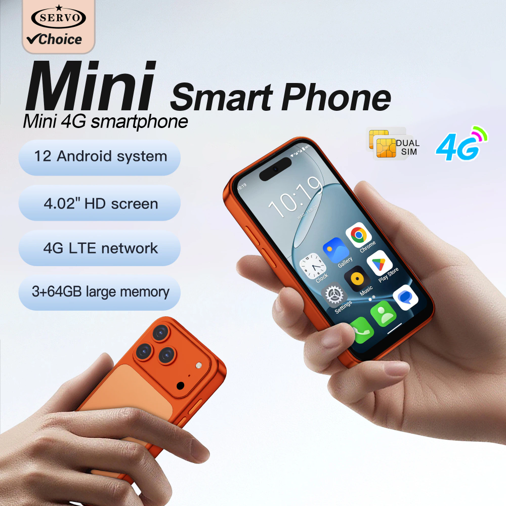 NEW SERVO 4G LTE Mini Smartphone Android 12.0 OS Google Play 3GB+64GB Face Unlock WiFi 4.02" Display Dual SIM Small Smart Phones