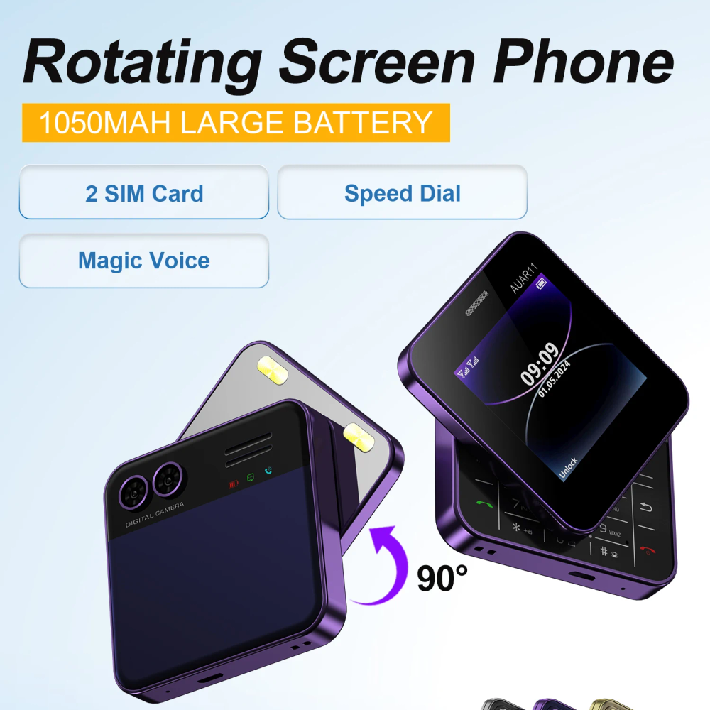 SERVO 2G GSM Mini Mobile Phones Rotating Screen 2.4" Display Dual SIM Cellphones Speed Dial FM Radio Flashlight Small Telephone