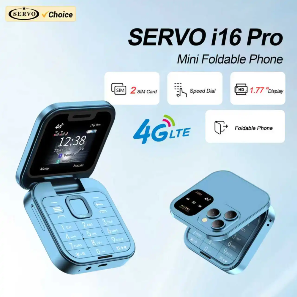 2025 SERVO i16 Pro 4G Mini Fold Mobile Phone Speed Dial Blacklist Flashlight Call Recording 2 SIM Foldable Small Box Cellphones