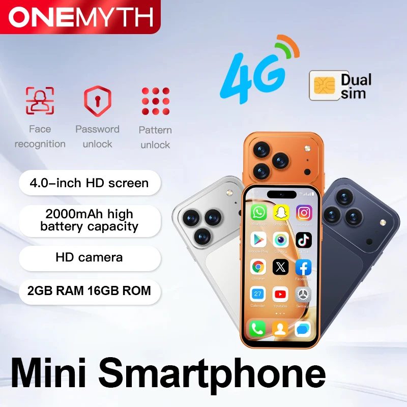 ONEMYTH A18 Pro MINI 4G small smartphone, equipped with Android system, Play Store, WhatsApp, GPS, WiFi, and dual SIM cards