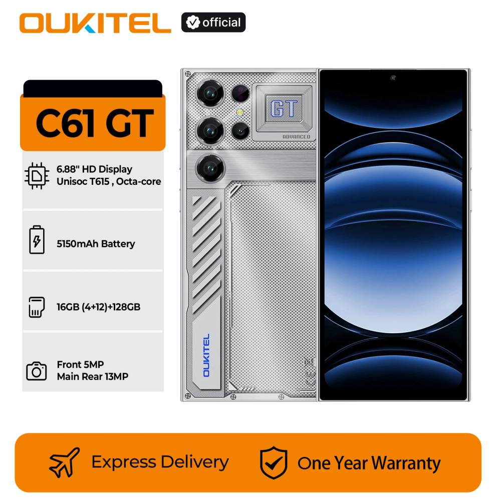 2026 NEW OUKITEL C61 GT 6.88" HD+ Smartphone, 16GB(4+12)+128GB, Android 15 Cell Phone for Samsung, 90Hz, 5150mAh Battery