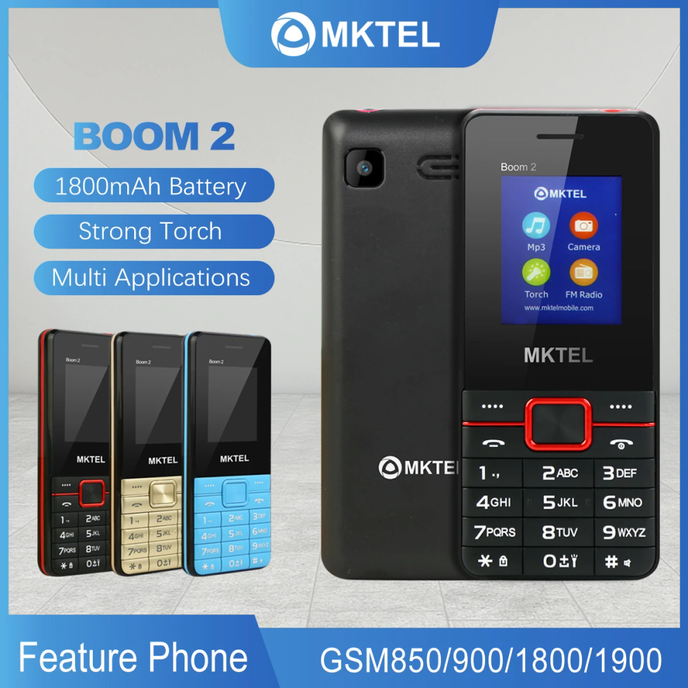 MKTEL Boom2 Feature Phone 1.77''Display 1800mAh Battery Dual card dual standby Multimedia : MP3/MP4/FM Radio/Bluetooth/GPRS 3.5