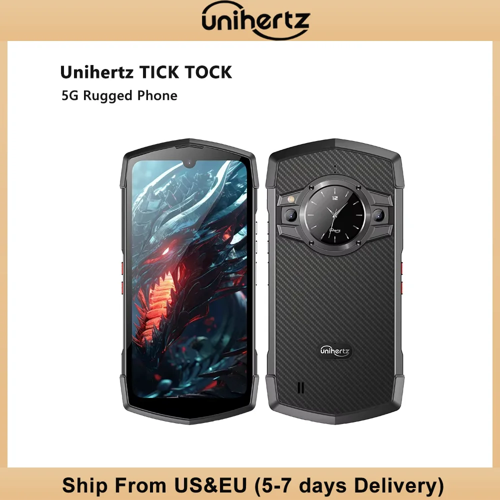 Unihertz Tick Tock 5G Rugged Smartphone Android 128GB 48MP Camera Cellphone 6000mAh Phone with Dual-Screen IP 68 Waterproof