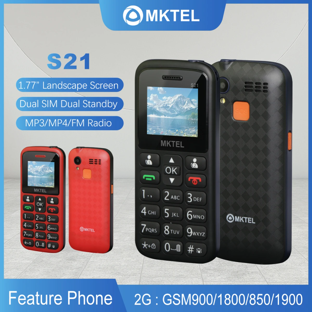 MKTEL V06-S21 1.77" Landscape Screen Feature Phone, Dual SIM Dual Standby, 32+32MB, Loud Speaker, FM Radio, SOS, 800mAh