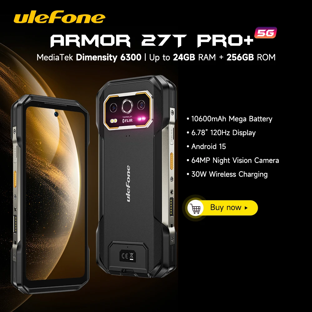 Ulefone Armor 27T Pro+ 5G 10600mAh 64MP Night Vision Up to 24GB+256GB Rugged Smartphone Android 15 6.78" 120Hz LCD Ulefone Armor 27T Pro+ 5G 10600mAh 64MP Night Vision Up to 24GB+256GB Rugged Smartphone Android 15 6.78" 120Hz LCD