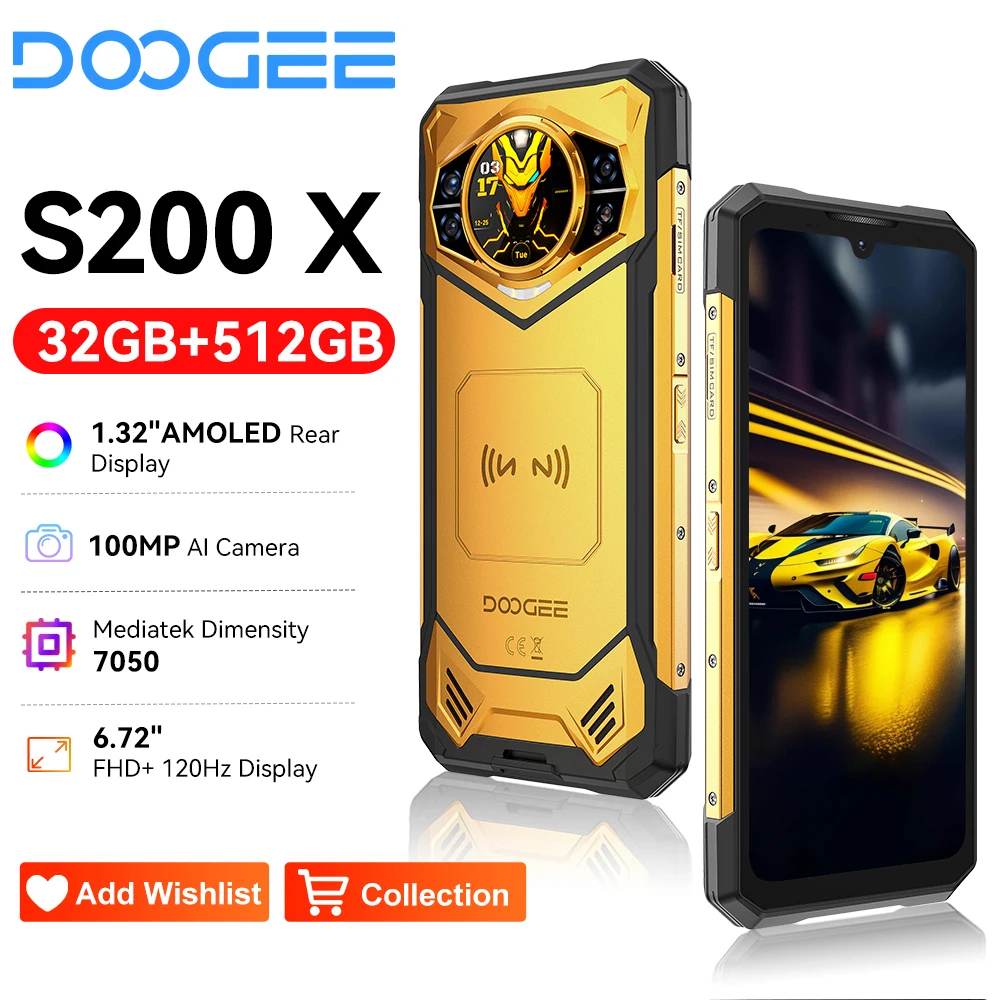 DOOGEE S200 X Rugged Phone 6.72 IPS FHD+120Hz Dimensity 7050 Telephon Portable 32GB+512GB 10100mAh Smartphone 5G Android 14 NFC