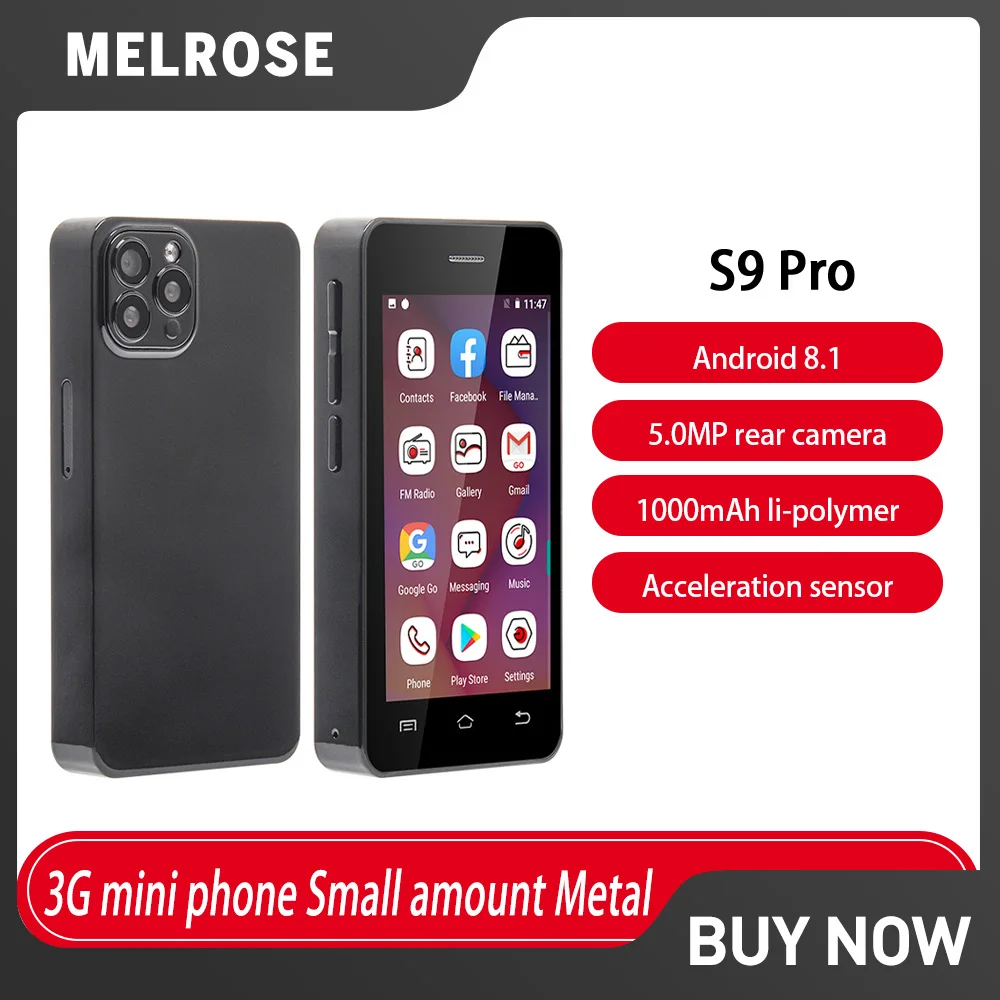 Melrose S9 Pro 3G Super Mini Few Metal Materials Phones 3 Ultra Slim 2GB+16GB Mobile Phone 5MP 1000mAh Mini Android Smartphone