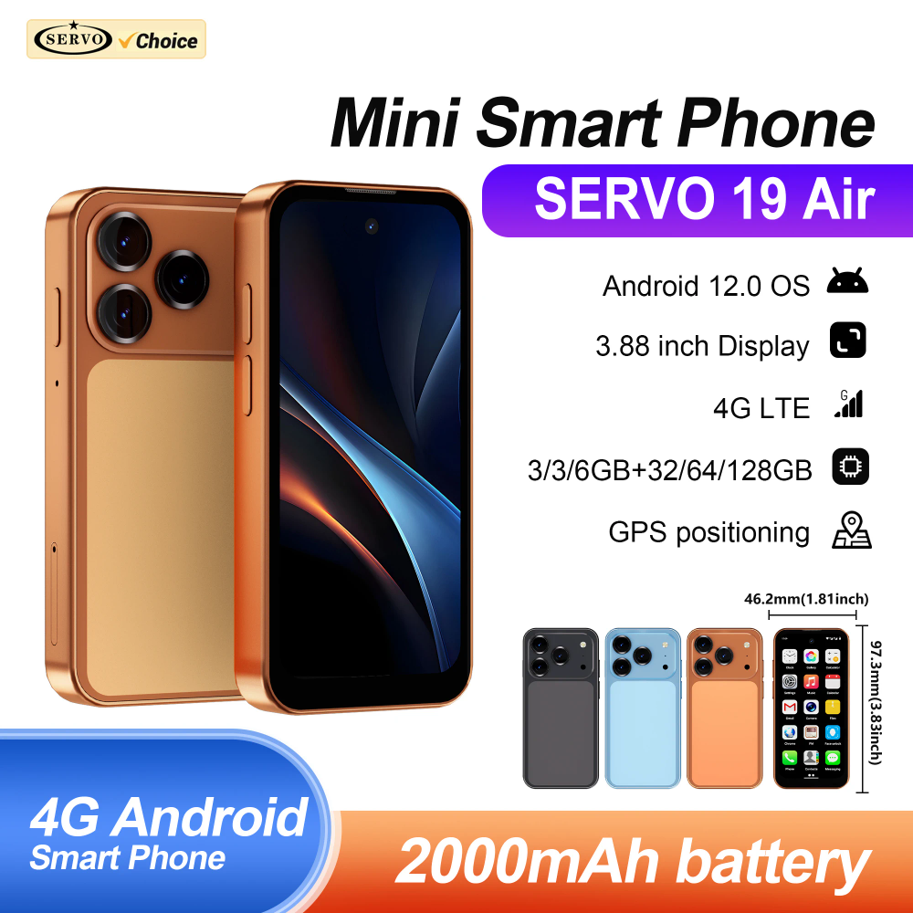 SERVO 19Air Android Mini Smartphone 4G LTE 6GB+128GB Google Play WiFi Hotspot Dual SIM Standby 3.88" Display Small Smart Phones