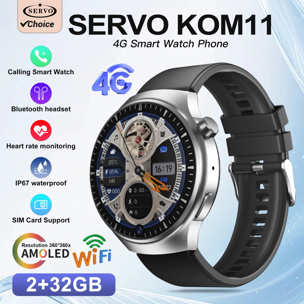 SERVO KOM11 4G Smart Watch Waterproof Built-in GPS 1.62" HD Display NFC Heart Rate Android Smartwatch Outdoor Sport Men Women