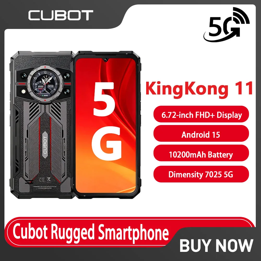 5G Rugged Phone Cubot Kingkong 11,MTK7025,6nm Chip 10200mAh 16GB+256GB Mobile Phone 1.45" Rear Display 108MP 33W Cellphone NFC