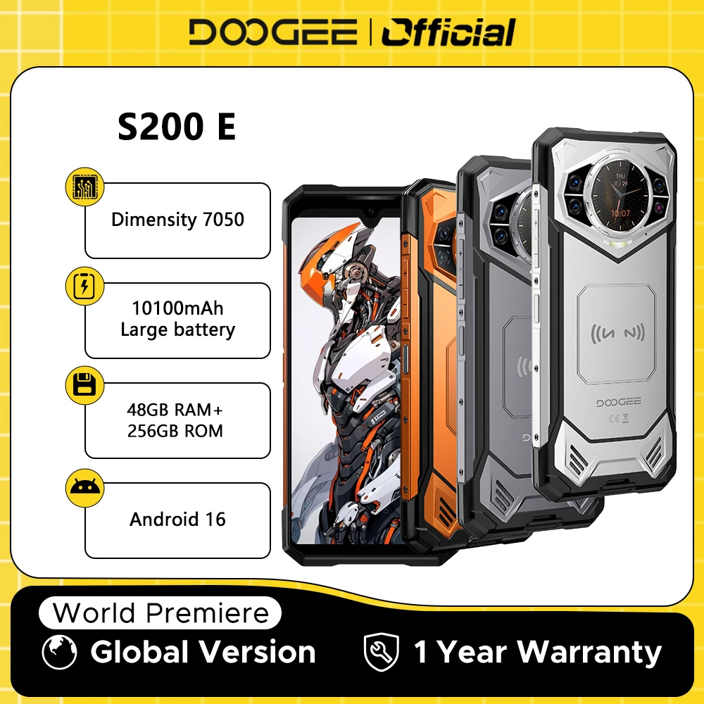 World Premiere DOOGEE S200E 5G Rugged Phone 1.32" Rear Display 10100mAh 48GB RAM (8GB+40GB) 256GB ROM 6.72 Screen Android 16