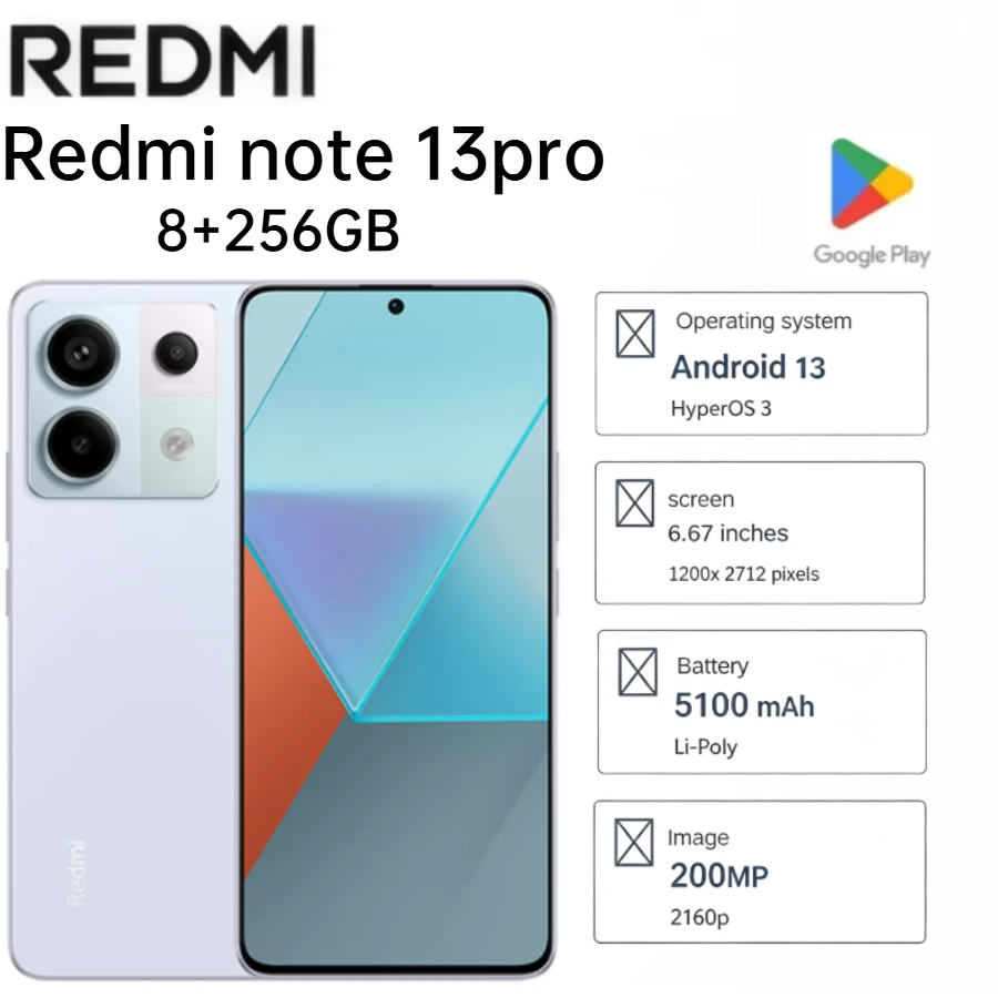 2026 Latest Model Redmi Note 13 pro Global Version 8+256GB ROM 6.67' 120Hz AMOLED Display 200MP HD Camera 5100mAh Fast Charging