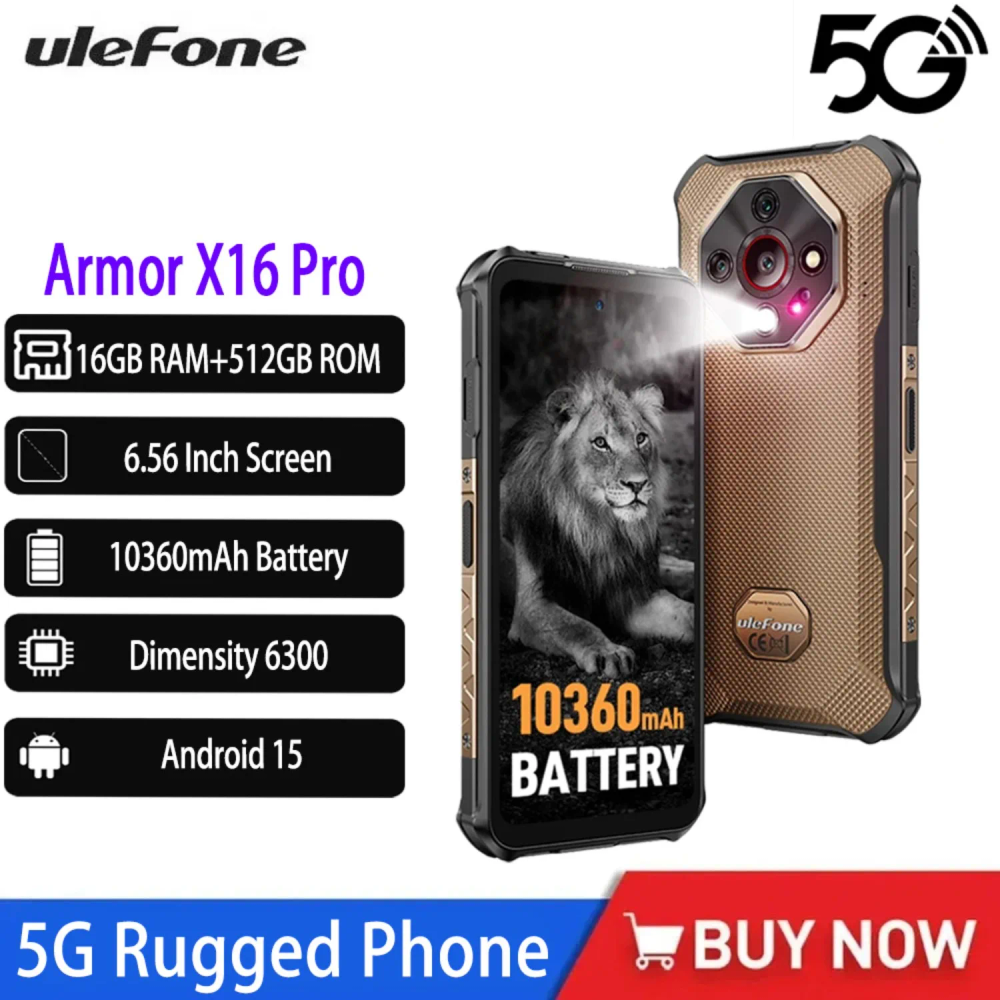 Ulefone Armor X16 Pro 5G Rugged Phone 10360mAh Battery Up To 16GB 256GB ROM IR Blaster Android 15 NFC Smartphone Google Gemini