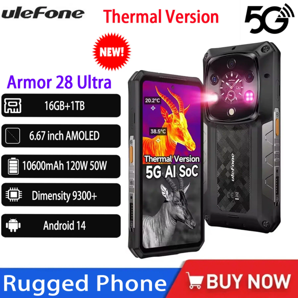 Ulefone Armor 28 Ultra Thermal Version 5G Rugged Phone AI Thermal Imaging 1TB ROM Smartphone AMOLED 6.67 FHD 10600mAh CellPhone
