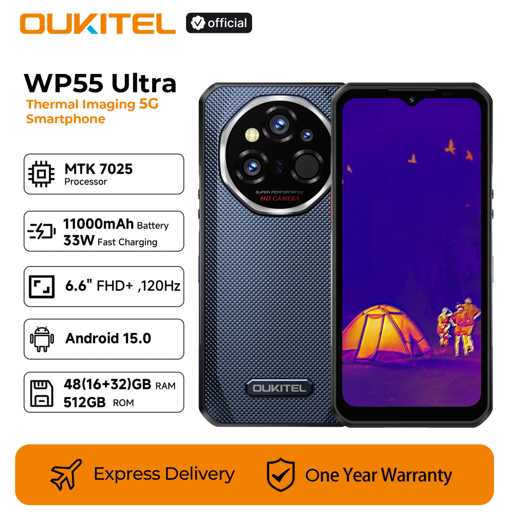 [World Premiere] OUKITEL WP55 Ultra Rugged Phone - Thermal Imaging 5G MTK 7025,11000mAh,48+512GB,108MP 6.6" NFC Android15 Mobile