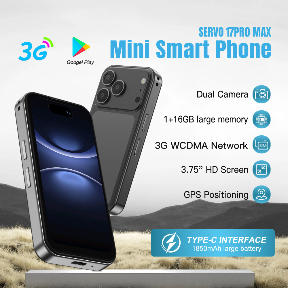 SERVO 17PRO MAX Android Mini Smartphone 3G WCDMA Dual SIM Card 16GB ROM Play Store WiFi Hotspot Face ID 3.75" Small Smart Phones