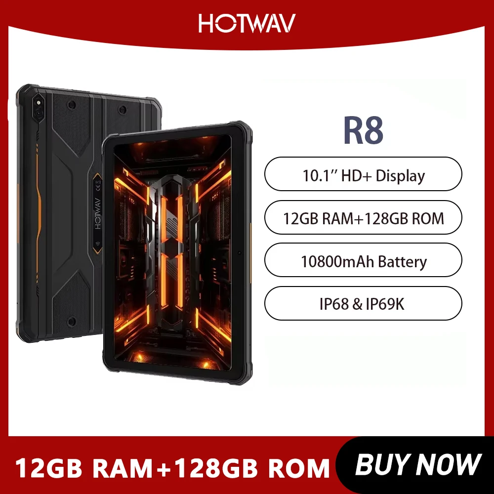 HOTWAV R8 4G Rugged Tablets 10.1 Inch Screen 4GB+128GB 5MP+13MP Camera Tablet PC Android 14 10800mAh Battery Pad Global Version