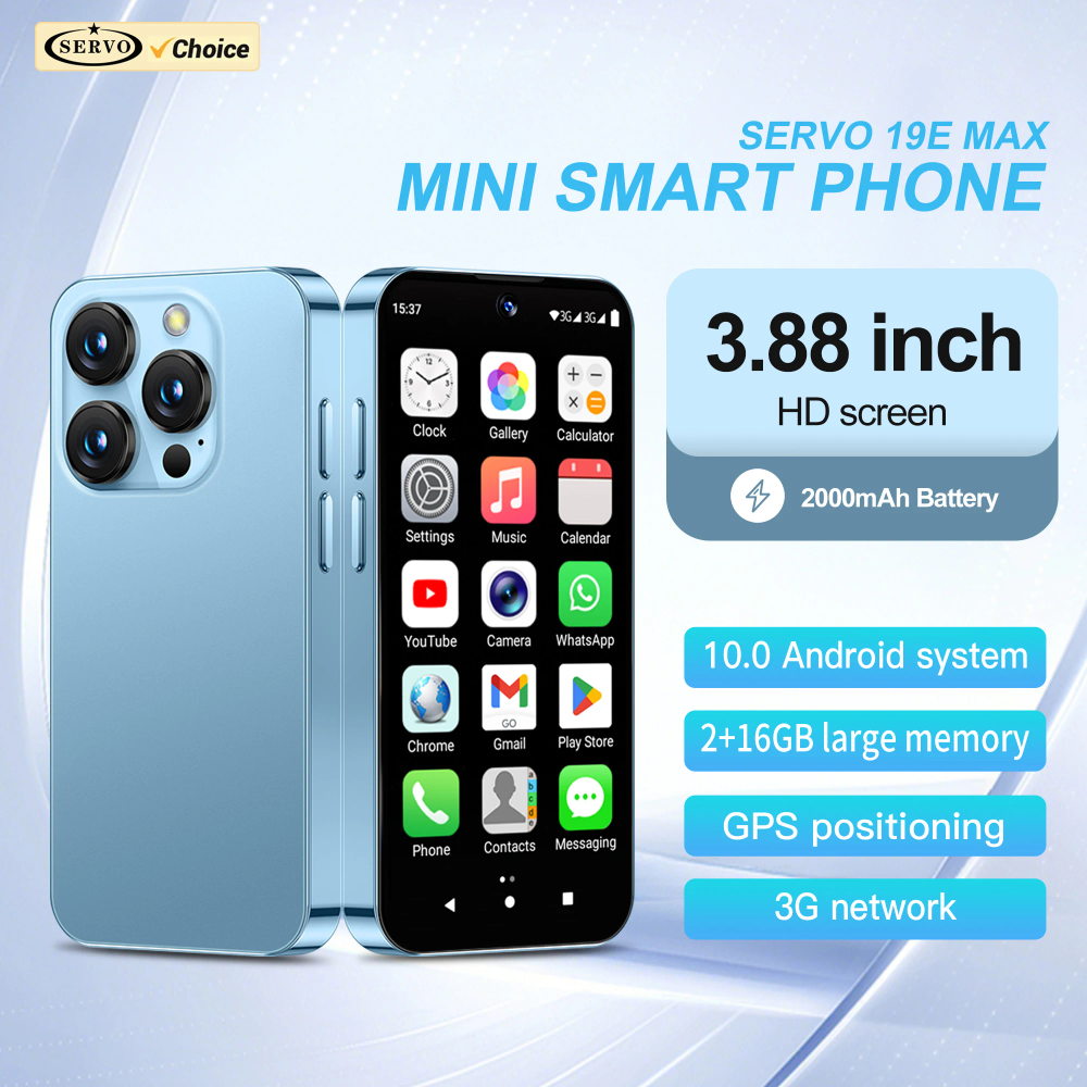 Official SERVO 19E MAX 3G Small Smartphone OS Android10.0 Play Store 2GB+16GB WiFi Face Unlock 3.88" Full Screen Mini Cellphones