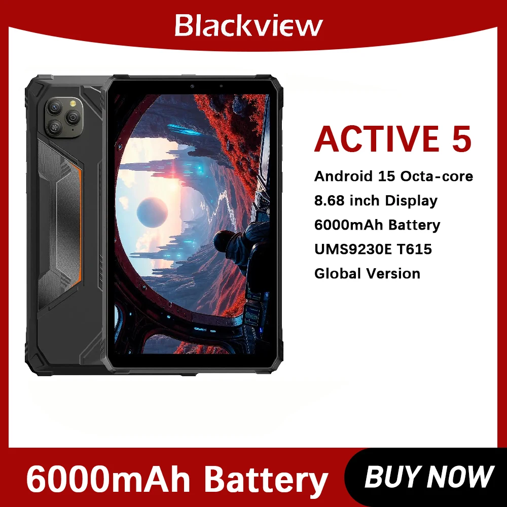 Blackview Rugged Tablet PC Active 5 8.68'' Android 15 8GB+128GB Unisoc T615 Octa Core AI Mini Pad Global Version 4G