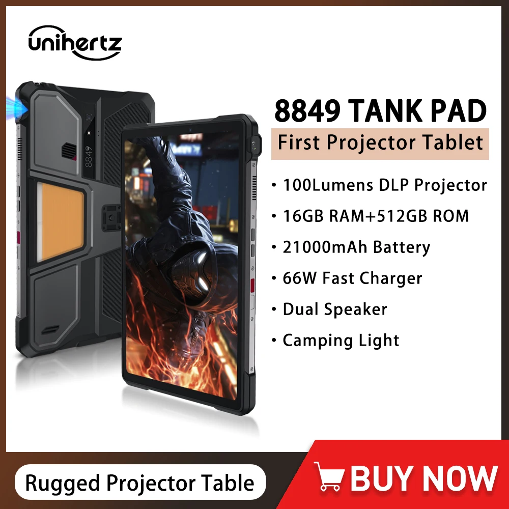 8849 TANK PAD Unihertz Rugged Projector Tablet Smartphone Android 14 10.95 Inch 120Hz 16GB 512GB 21000mAh 50MP 66W Tablets PC