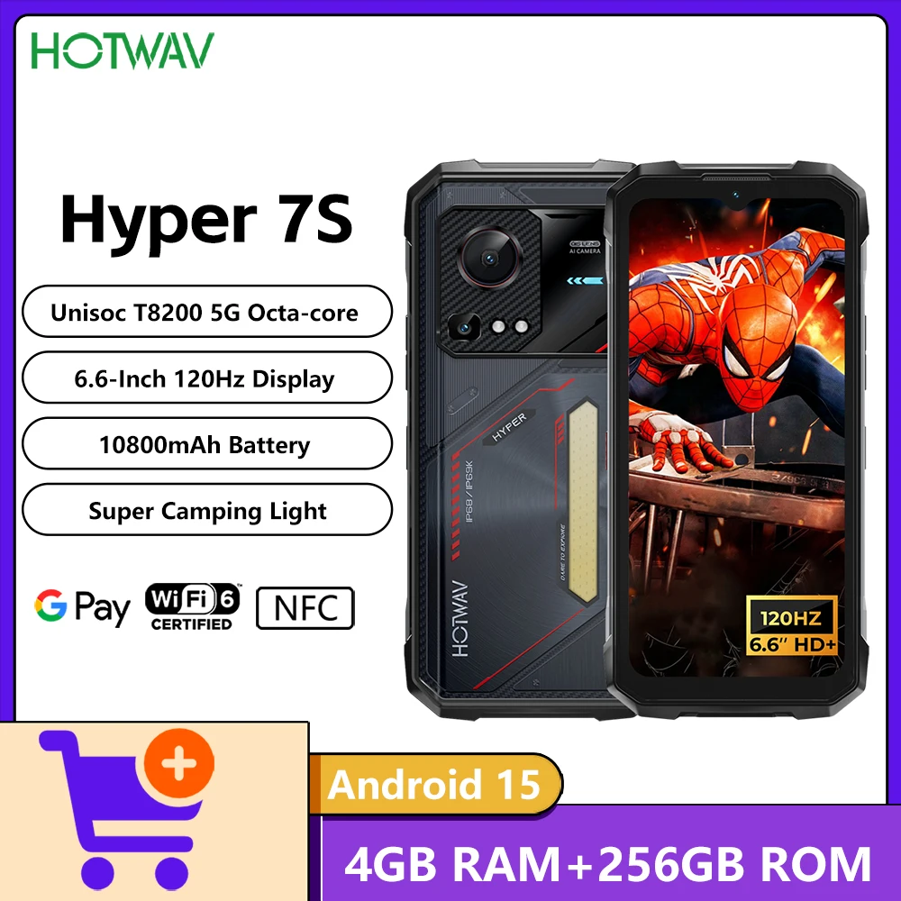 2025 NEW HOTWAV Hyper 7S Rugged Phone Unisoc T8200 5G 16GB RAM+256GB ROM 6.6" 120Hz Display Camping Light Android 15 Smartphoe