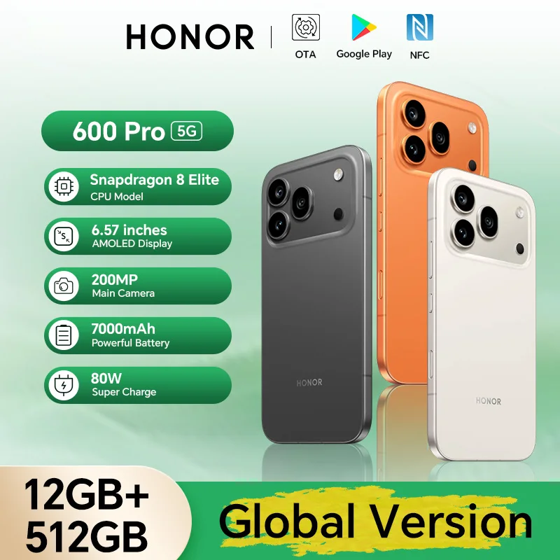 New Global Version HONOR 600 Pro 5G 12GB+512GB 6.57'' 120Hz AMOLED Screen 200MP Main Camera 7000mAh 80W SuperCharge