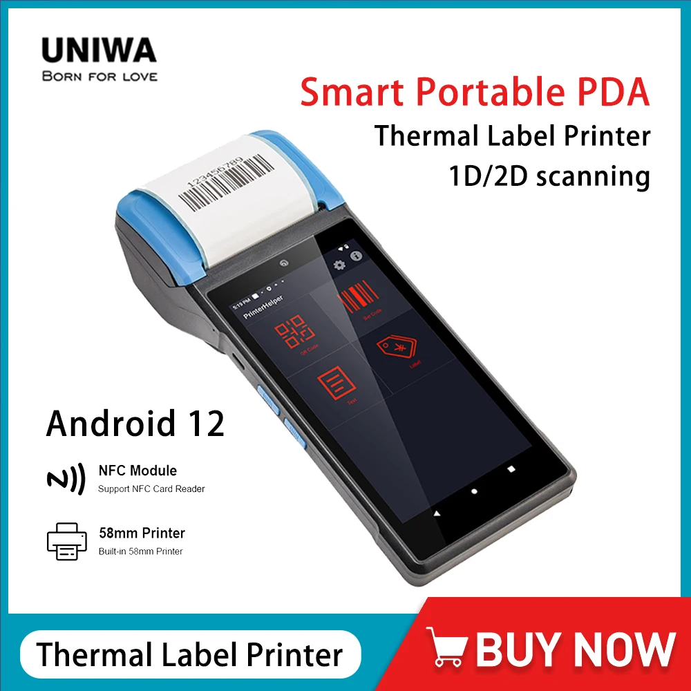UNIWA V6P POS PDA Built-in 58mm Thermal Label Printer Smart Portable PDA 1D 2D Scanning 5.45Inch IPS Touch Screen Android 12 NFC