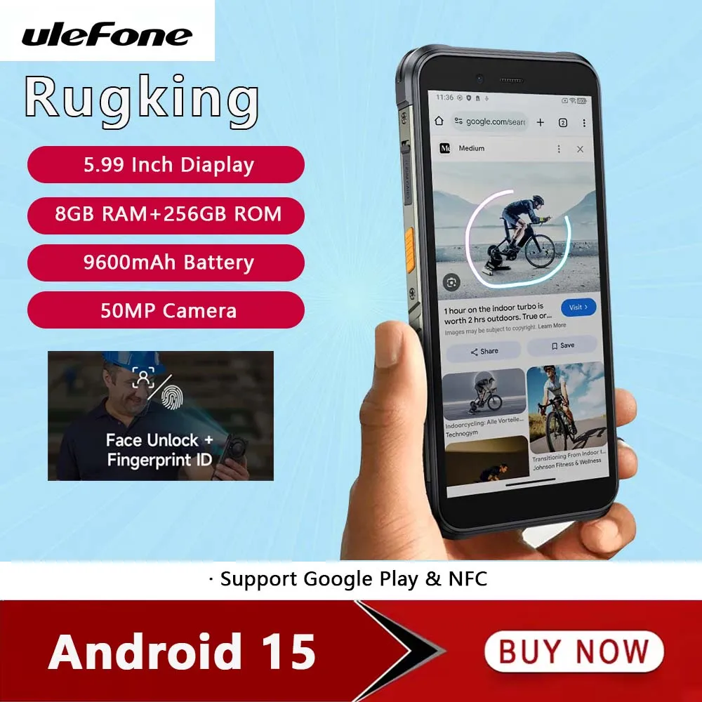 Global Version Ulefone RugKing 4G Rugged Phone 5.99" 8GB 256GB Mobile Phone 9600mAh 50MP Main Camera Smartphone Android 15 NFC