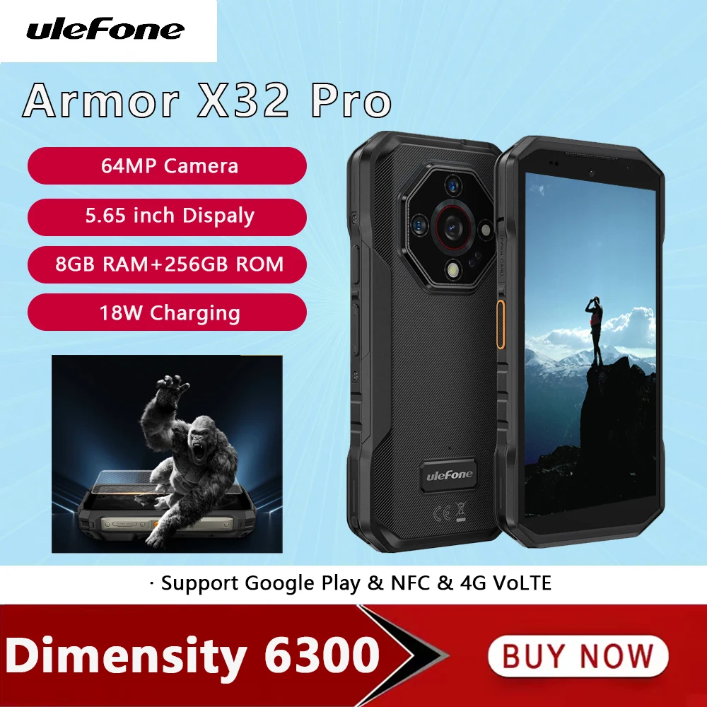 Ulefone Armor X32 Pro 5G Rugged Smartphone Android 14 5.65 Inch 8GB+256GB MediaTek Dimensity 6300 Octa Core Night Vision NFC