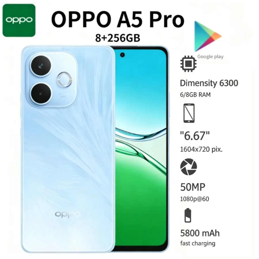 2026 (Latest Model) OPPO A5 Pro Global Edition, 5800mAh battery smartphone, 6.67-inch display, 8+256GB storage