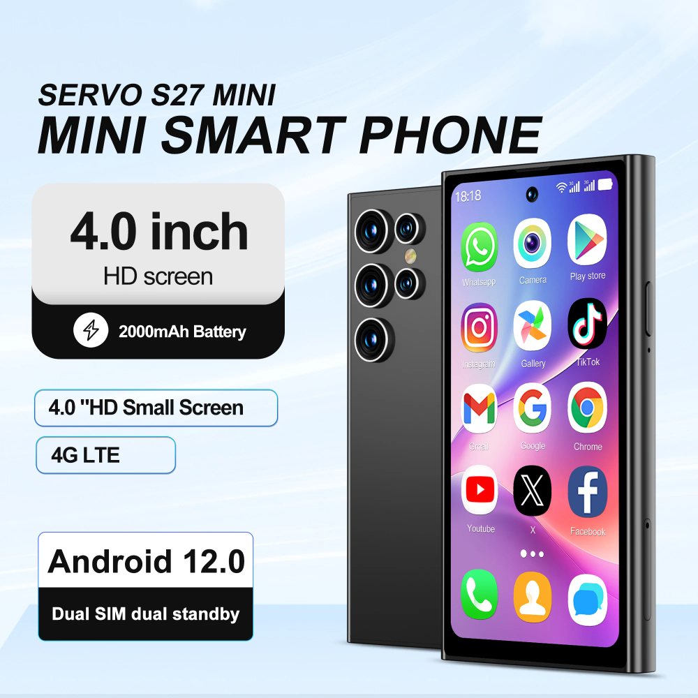 SERVO S27 Mini Palm Small Smartphone 4G Global RAM 3GB ROM 64GB Android OS Play Store Wifi Hotspot Face ID 4.0" Smart Cellphones