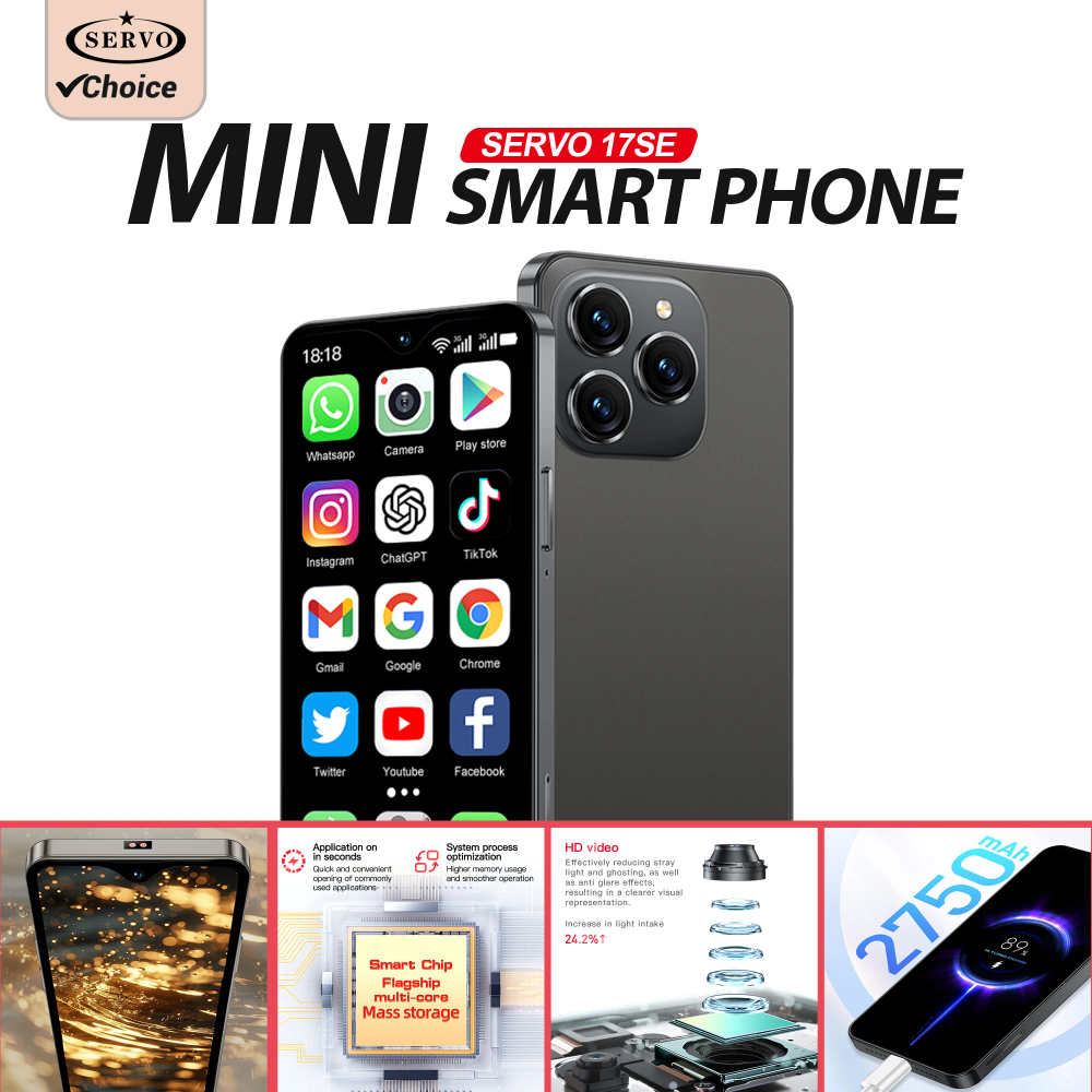 SERVO 17SE 4G LTE Mini Smartphone Android 8.1 Dual SIM Standby Dual Camera 2GB+16GB Wifi GPS Play Store 4.3" Display Smartphone
