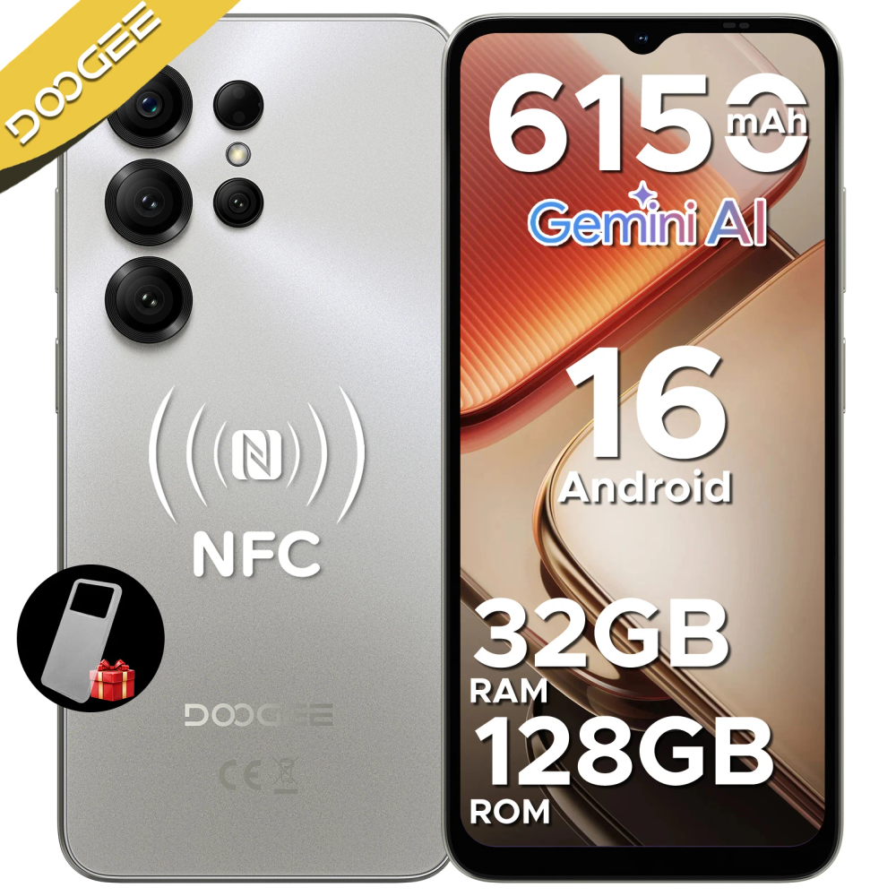 DOOGEE Note56 X PRO Mobile Phone Android 16 90Hz 8.45mm Slim Body 6150mAh Battery 128GB Gemini Al Widevine L1 NFC Smartphone
