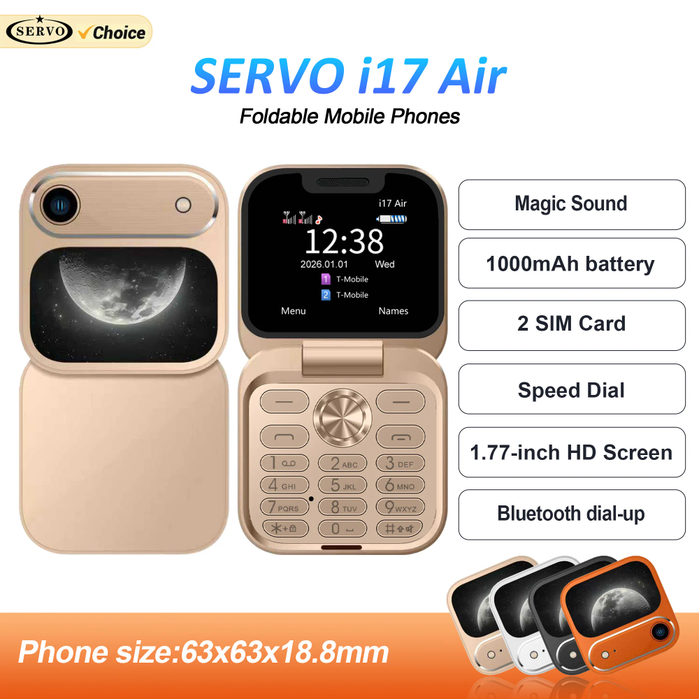 SERVO i17 Air Mini Foldable Mobile Phone Dual SIM Card Speed Dial Magic Voice Blacklist FM Radio MP4 Player Small Flip Cellphone