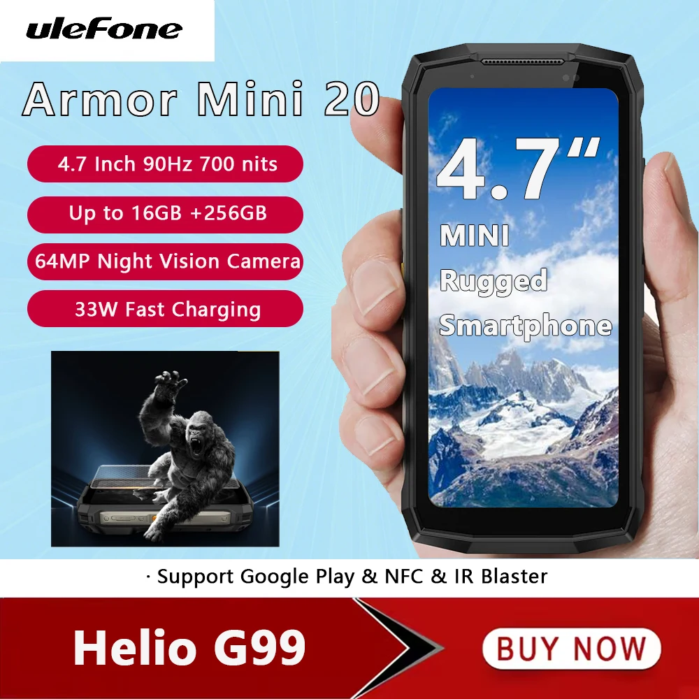 Ulefone Armor Mini 20 4G Rugged Phone 4.7Inch 16GB+256GB 64MP Night Camera Smartphone Android 14 6200mAh Mobile phone NFC 33W