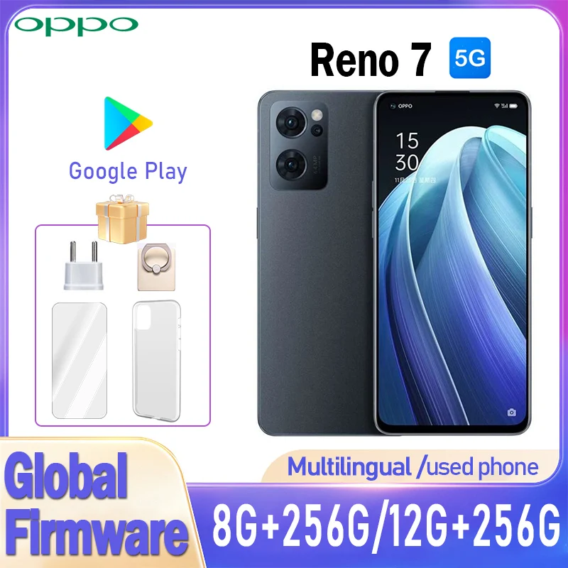 OPPO Reno7 5G Smartphone Global firmware Snapdragon 778G 6.43-inch 12GB RAM 256GB ROM 64PM camera used phone