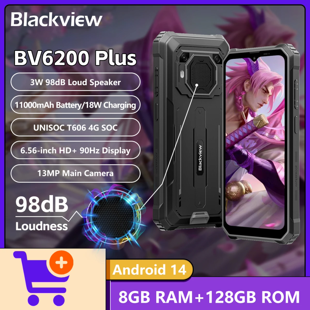 Blackview BV6200 Plus Rugged Smartphone Octa Core T606,8GB + 256GB, Android 15 Outdoor Mobile Phone, 6.56 Inch 90Hz,11000mAh